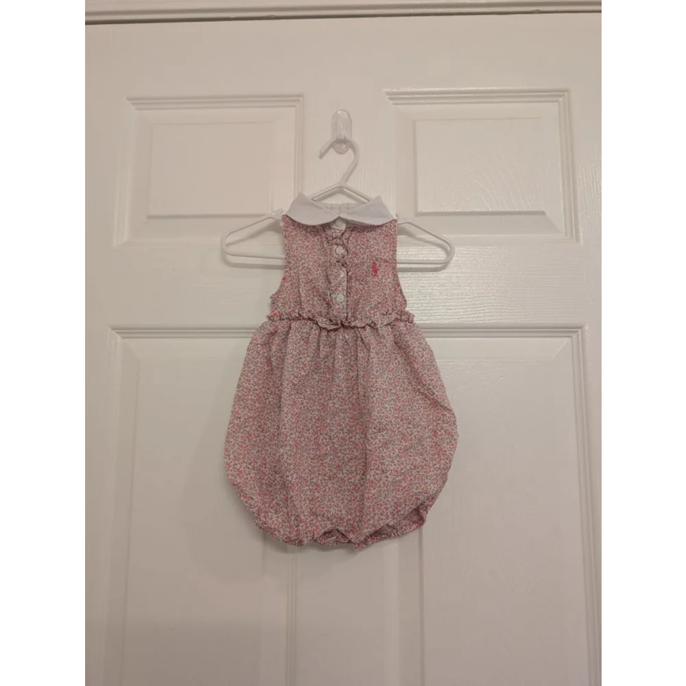 Baby Ralph Lauren Floral Bodysuit 6 Months Pink White 100% Cotton One Piece